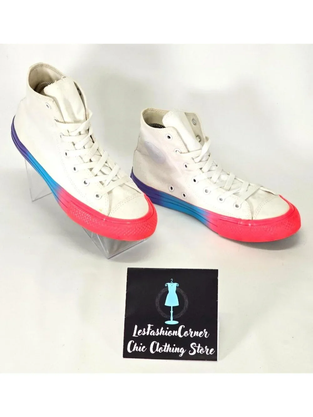Converse  Junior White Cotton Chuck Taylor All Star Rainbow Sneakers Size 6 2043 - Picture 9 of 16